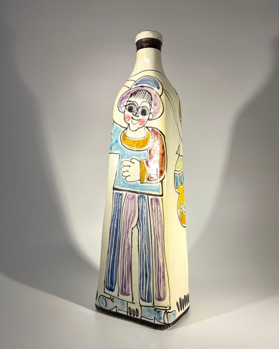 Boy With Balloons, DeSimone Hand Painted Italian Ceramic Bottle Vase c1960's