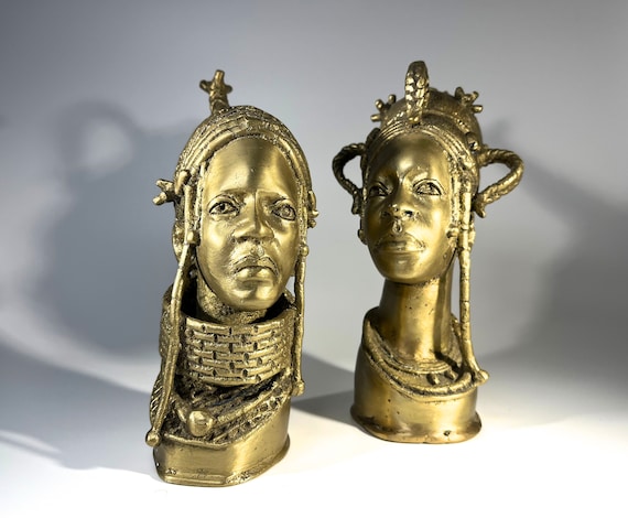 Magnificent Benin Oba And His Queen Cast Bronzes, Lost Wax Method, Nigeria West Africa