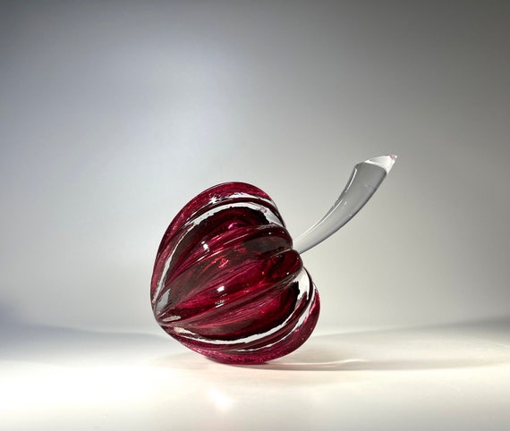 Enticing Berry Red Stemmed Fruit Crystal Perfume Bottle, England 1980's