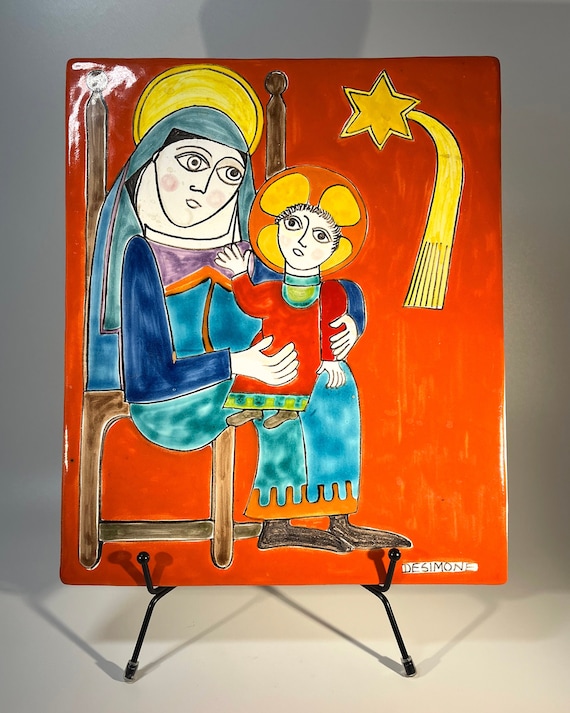 Glorious Original Signed Giovanni DeSimone Madonna And Child Ceramic Plaque