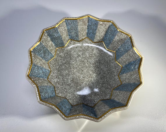 Thorkild Olsen, Royal Copenhagen 1961 Pale Blue And Grey Crackle Glazed Fluted Dish  #3191