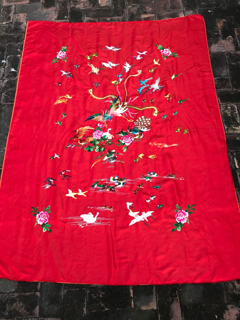 ANTIQUE CHINESE SILK Embroidery Wall Hanging Etsy