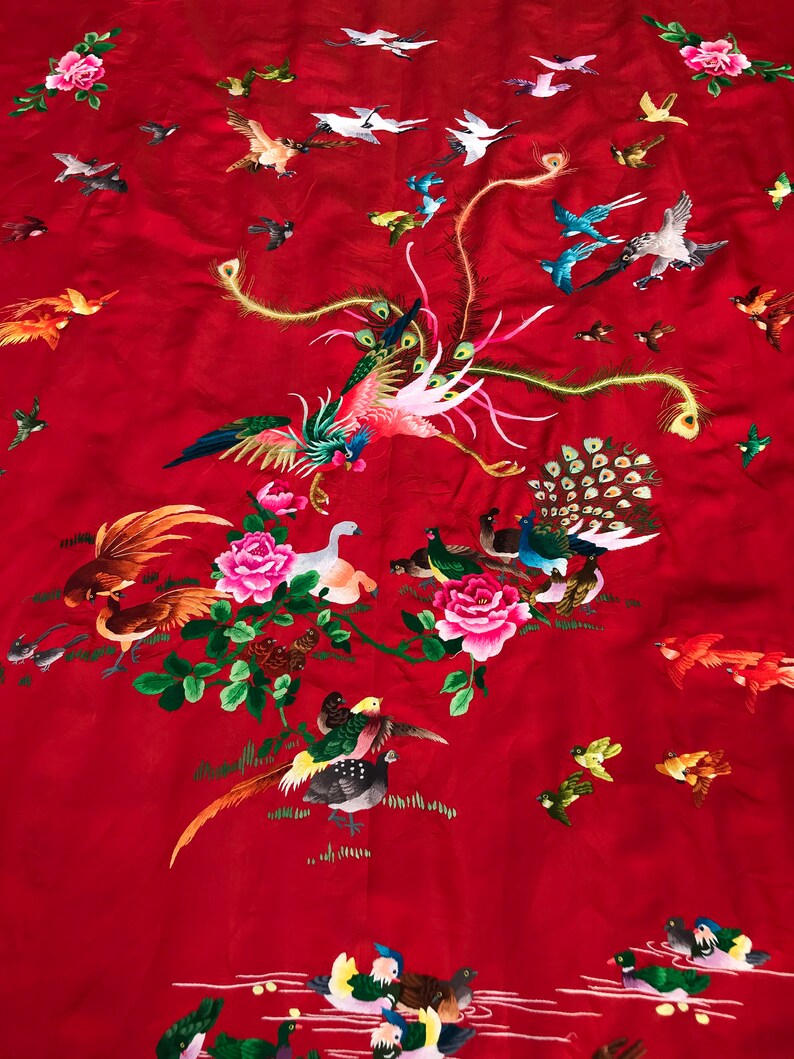 ANTIQUE CHINESE SILK Embroidery Wall Hanging Etsy