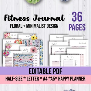 Printable Fitness Journal | Printable Fitness Planner | Printable | Editable PDF | Workout Log | Weight Loss Journal | Exercise Log