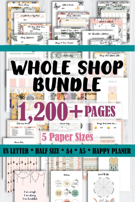 EVERY PRINTABLE Planners in the Shop: Premade Bullet Journal Bundle, 1200+ Templates (Digital Download)