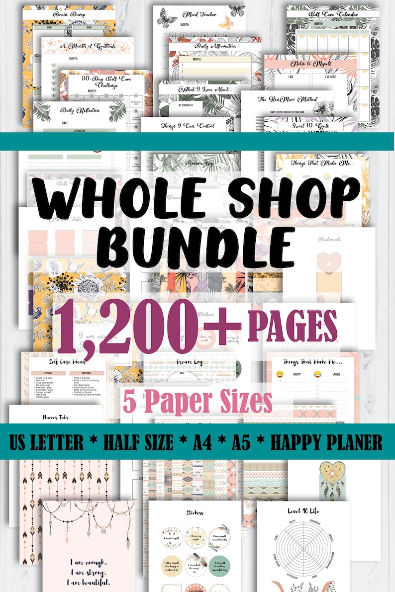 ELKE AFDRUKBARE planners in de shop: kant-en-klare Bullet Journal-bundel, 1200+ sjablonen (digitale download) afbeelding 1