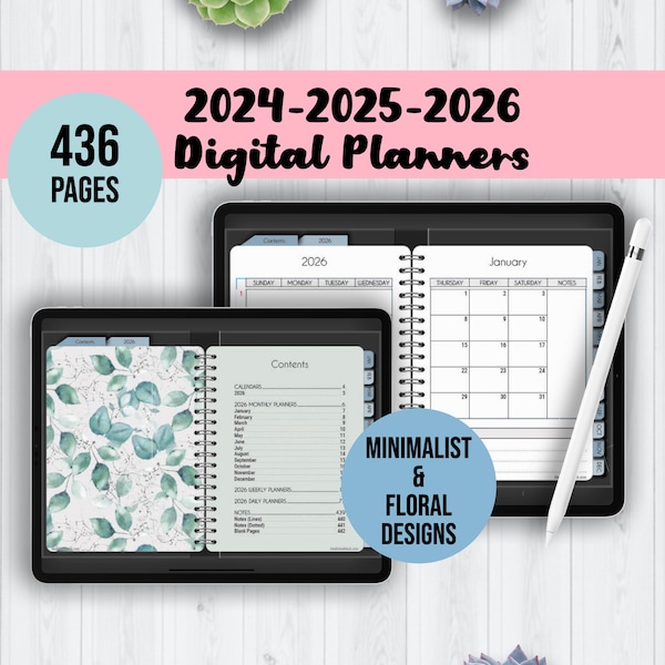 2024 2025 2026 Digital Planners Ipad | Dated Monthly Planner | Dated Weekly Planners | Dated Daily Planners | GoodNotes | Notability | Ipad