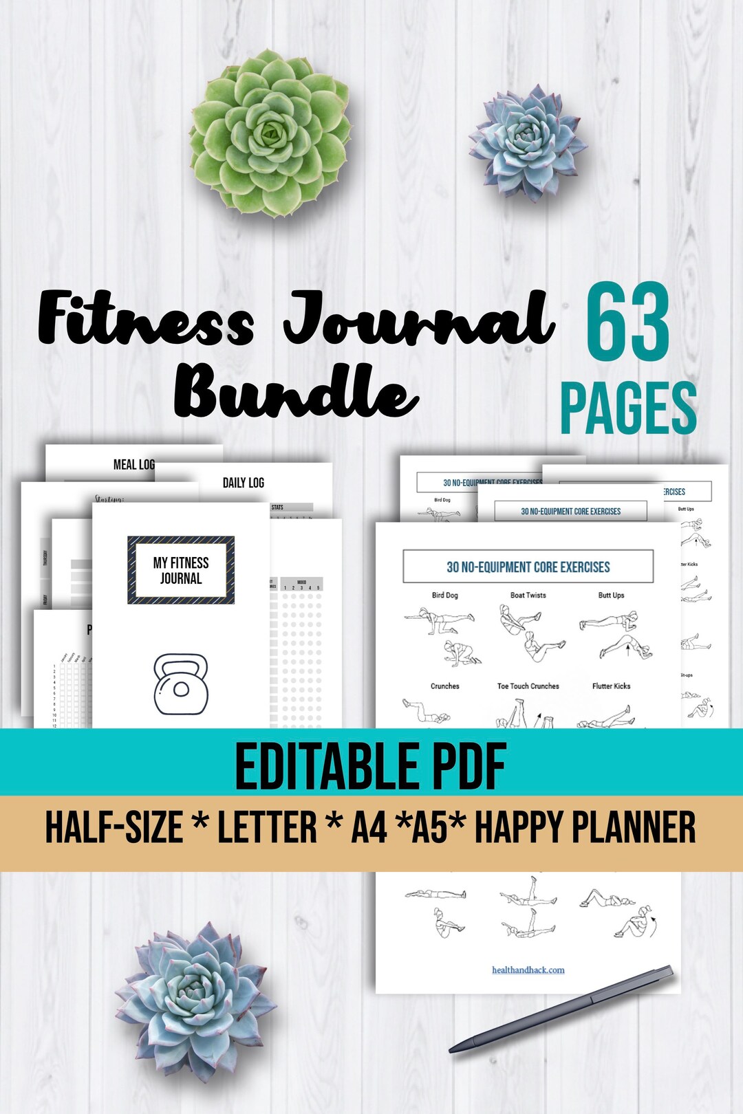 Fitness Planner Bundle: Illustrated Exercise Guide (editable PDF) - Etsy