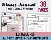 Printable Fitness Planner: Floral Minimalist Design (Editable PDF)