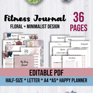 Printable Fitness Planner | Printable Fitness Journal | Printable Workout Tracker | Printable Meal Planner | Printable Workout Log Editable