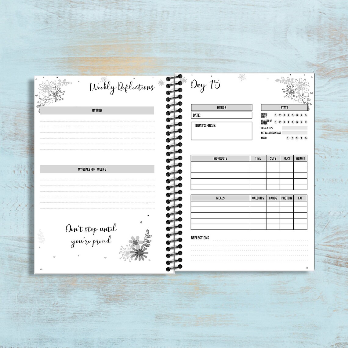 90day Fitness Journal Exercise Log Meal Tracker Habit Etsy