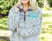 SALE Monogrammed Sherpa Pullover Fleece, Monogram Quarter Zip Sherpa Jacket, Women 39 s and Girls Monogrammed Sherpa Quarter Zip Pullover