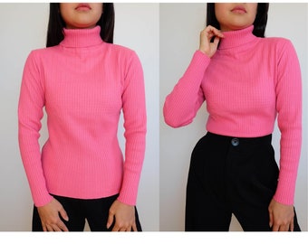 Pink merino wool acrylic turtleneck sweater, XS