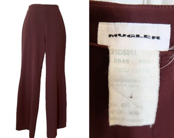 90s Thierry Mugler wideleg brown trousers, Ladies high-waist pants MEDIUM | EU 40 | UK 12| 28" waist