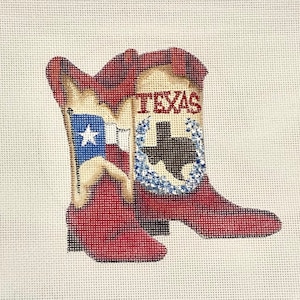 Handpainted Needlepoint Texas The Lone Star State Boots by Tracy Dau Designs