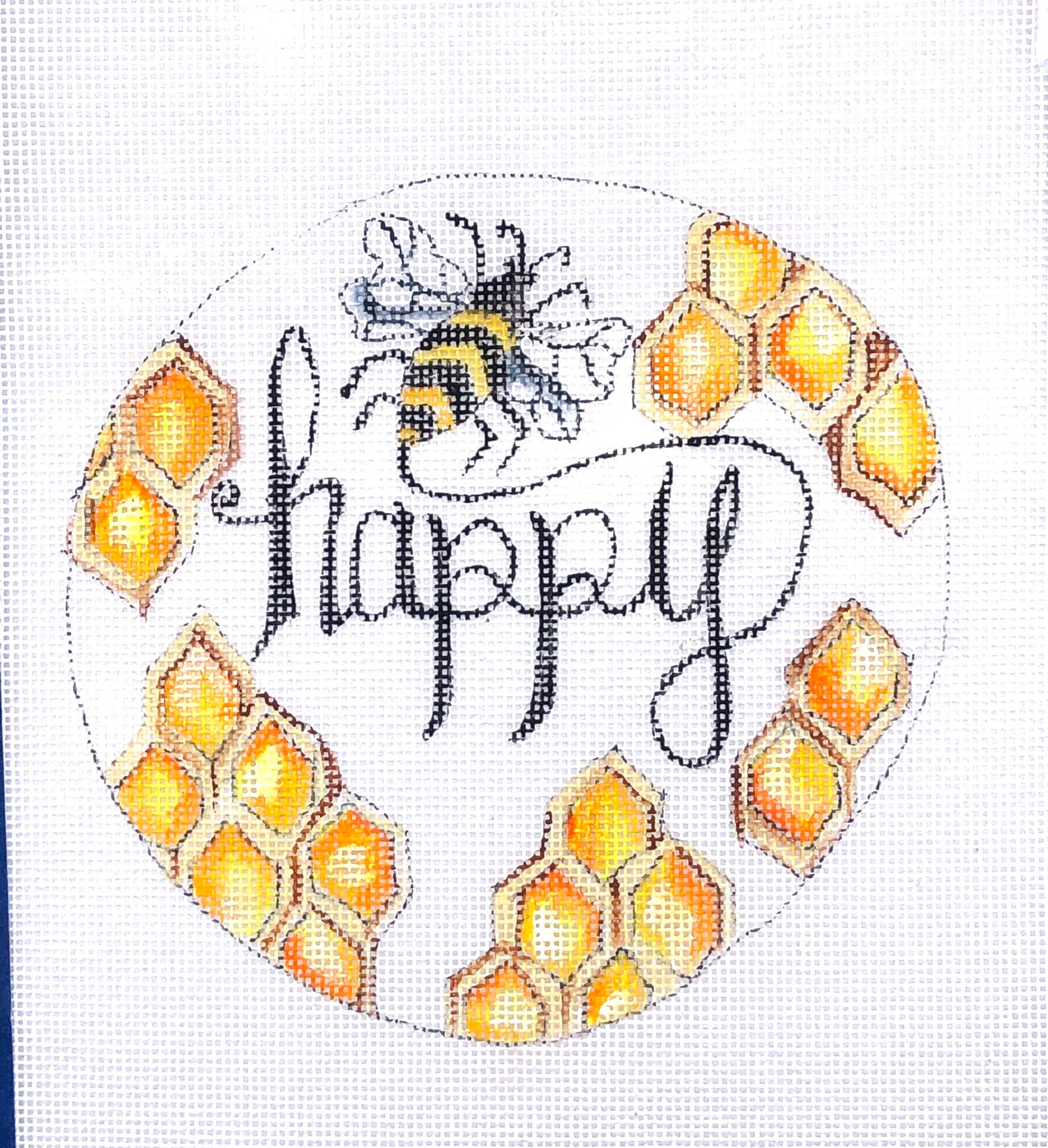 Handpainted Needlepoint Canvas Bee Happy Ornament by Tracy Dau Etsy