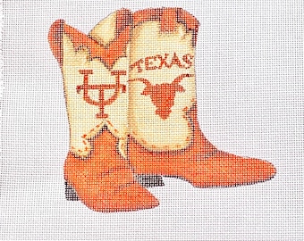 Handpainted Needlepoint University Of Texas Longhorn Boots by Tracy Dau Designs