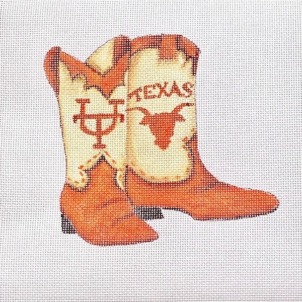 Handpainted Needlepoint University Of Texas Longhorn Boots by Tracy Dau Designs