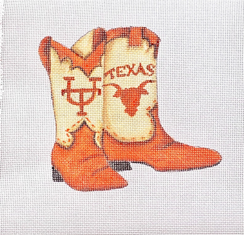 Handpainted Needlepoint University of Texas Longhorn Boots by Etsy