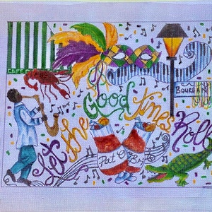 Handpainted Needlepoint Canvas  New Orleans Mardi Gras by Tracy Dau Designs