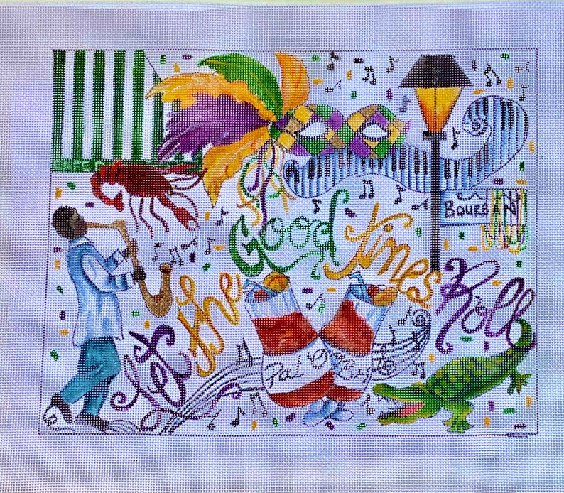 Handpainted Needlepoint Canvas New Orleans Mardi Gras by Tracy Dau