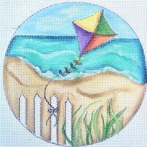 Handpainted Needlepoint Canvas Seaside And Beach Vibes Ornament by Tracy Dau Designs