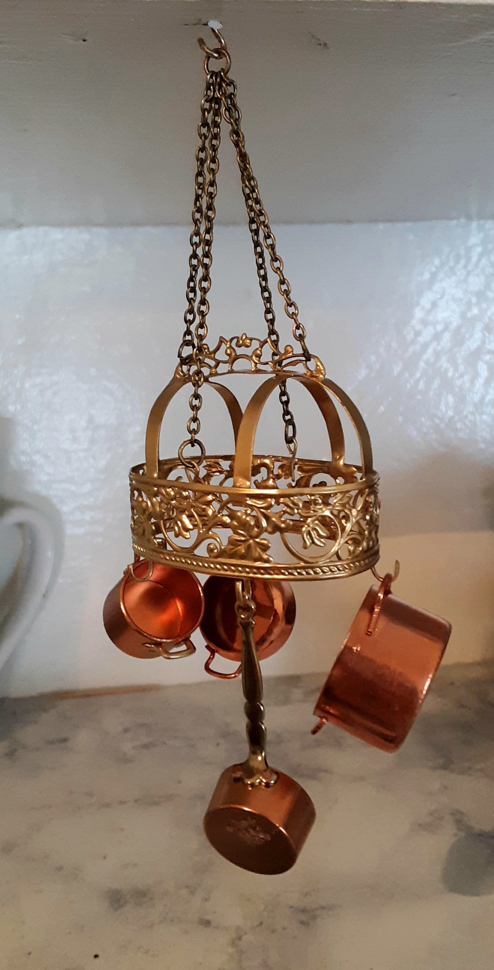 112 Scale Dollhouse Miniature Hanging Pot Rack Brass Wrought Etsy