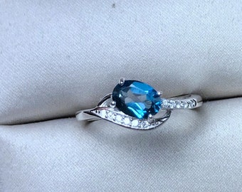 Natural London Blue Topaz Ring / 925 Sterling Silver Ring / Topaz Gemstone Ring / December Birthstone Ring / Wedding Ring / Anniversary Ring