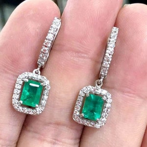 Emerald Earrings - Emerald Octagon Cut - Emerald Silver Earrings - 925 Sterling Silver Earrings