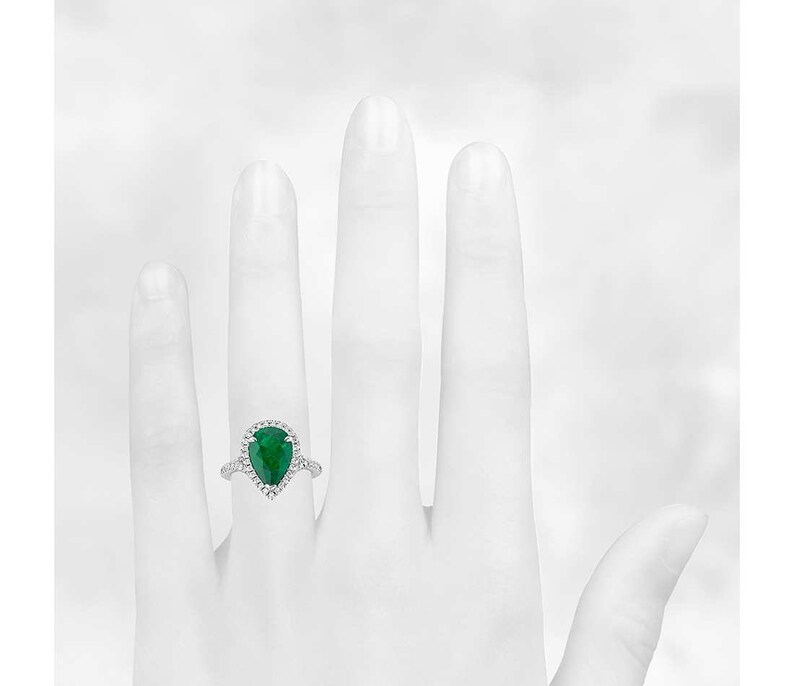 Emerald Silver Ring Best Gift For Her Emerald CZ Silver Ring May Birthstone Ring Pear Cut Gemstone 925 Sterling Silver Ring