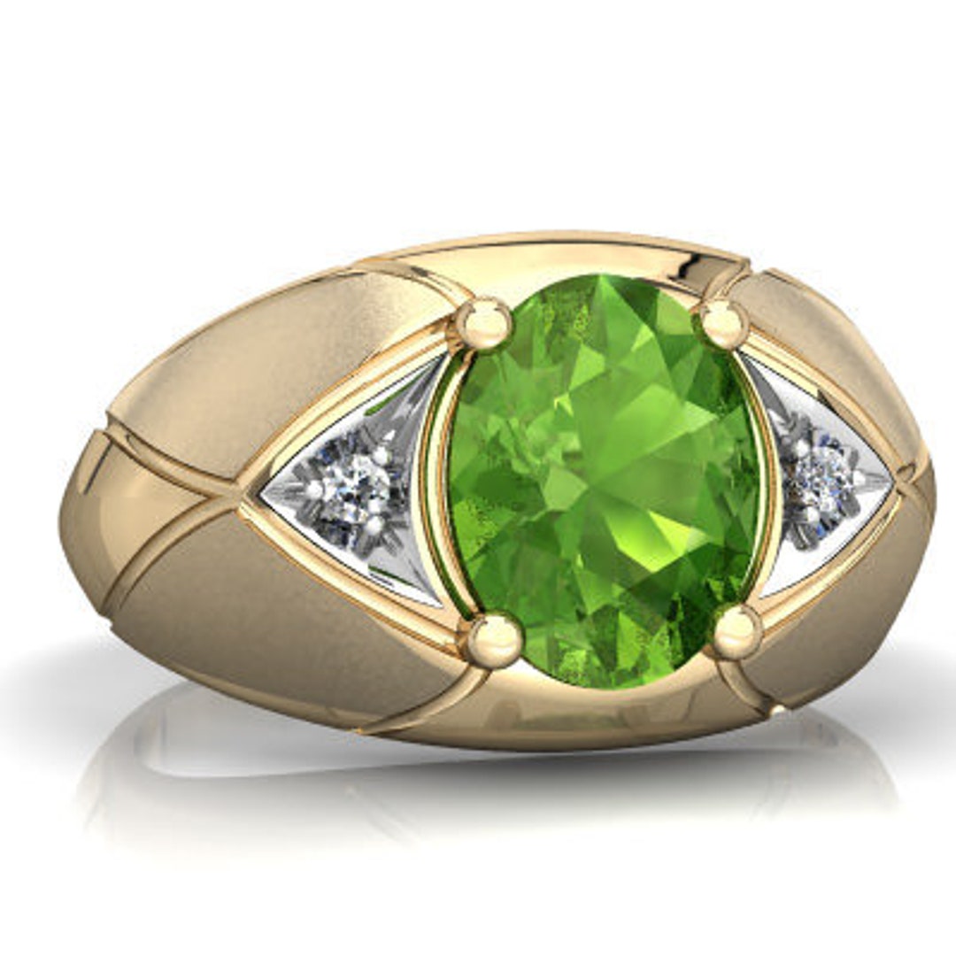 Peridot Silver Gold Plated Ring / 925 Sterling Silver Mens Ring