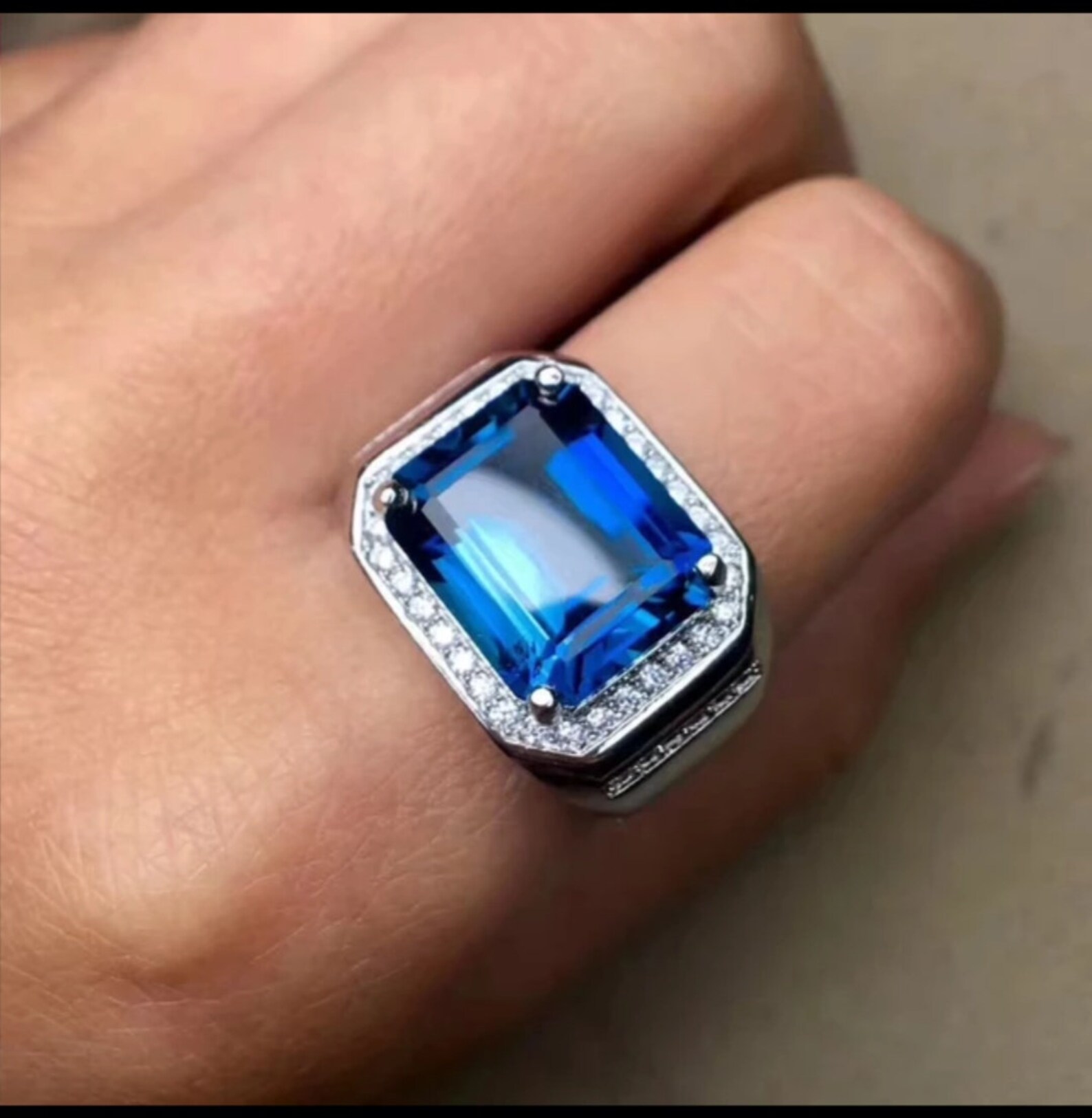 Natural London Blue Topaz Mens Silver Ring 925 Sterling Etsy