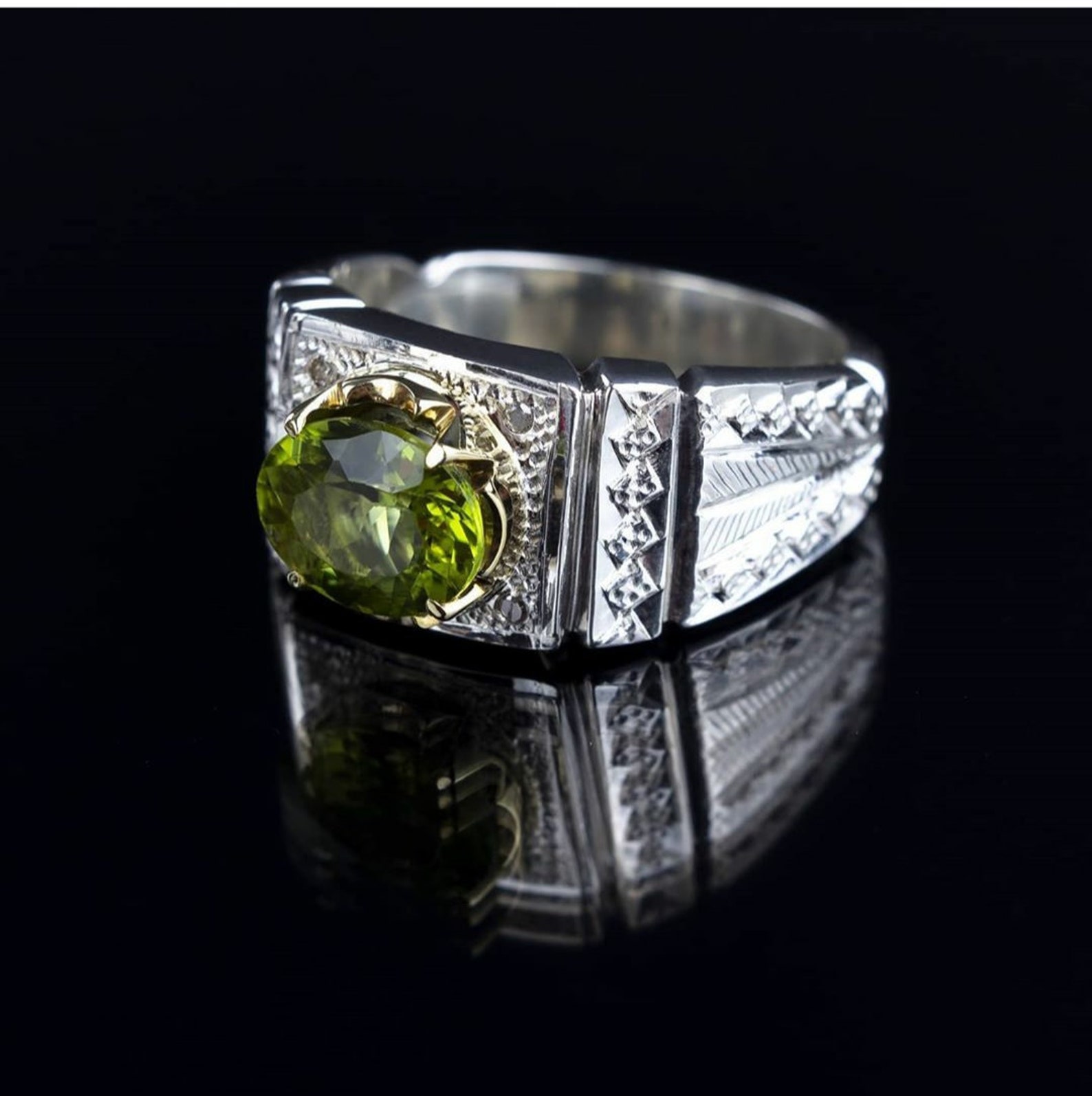 Natural Peridot Silver Men's Ring 925 Sterling Silver Etsy