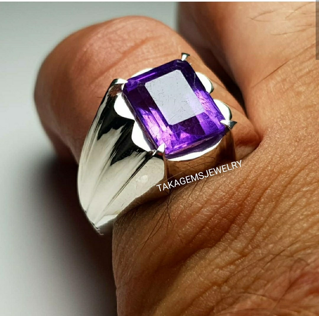 Natural Amethyst Men's Ring in 925 Sterling Silver AAA Etsy