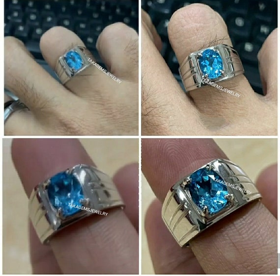 Mens 5.50 Carats London Blue Topaz Signet Ring Sterling Silver Size 13 :  Peora: Amazon.in: Fashion