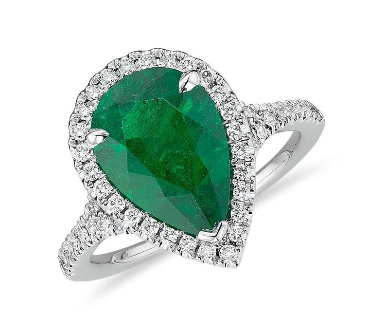 Emerald Silver Ring Best Gift For Her Emerald CZ Silver Ring May Birthstone Ring Pear Cut Gemstone 925 Sterling Silver Ring