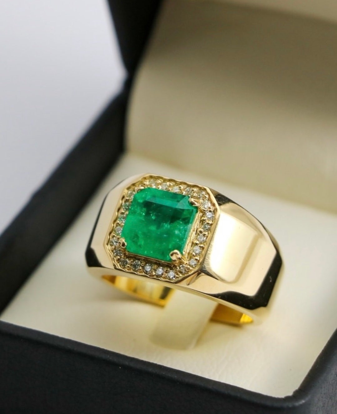 Natural Emerald Mens 14k Gold Ring, 14k Gold Ring, Emerald Men Ring
