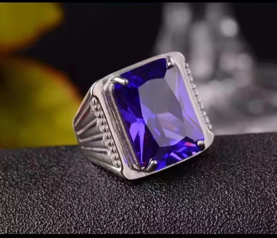 Natural Amethyst Men's Ring in 925 Sterling Silver AAA Etsy