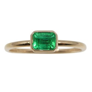 Emerald Ring / 925 Sterling Silver Gold Plated Ring / Octagon Cut Gemstone / May Birthstone / Wedding Gift / Anniversary Gift