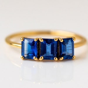 Natural Kyanite Ring, Solid Silver Ring, Wedding Engagement Ring, Anniversary Gift,  Beautiful Women Ring, 3 Gemstone Ring, Octagon Cut Gems