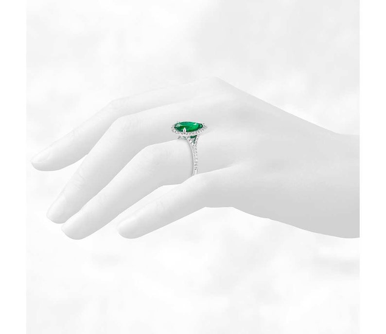Emerald Silver Ring Best Gift For Her Emerald CZ Silver Ring May Birthstone Ring Pear Cut Gemstone 925 Sterling Silver Ring