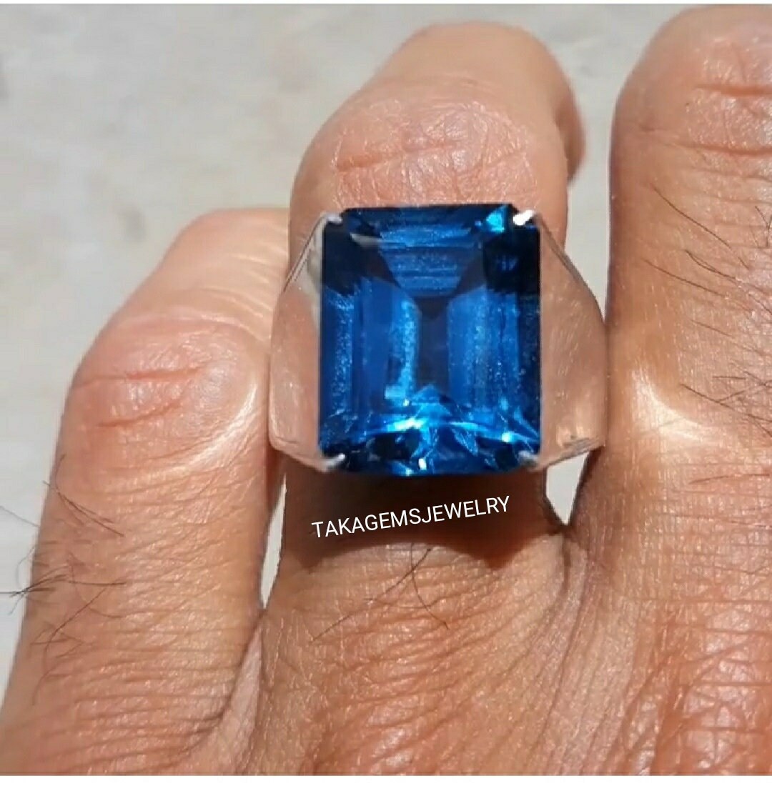 London Blue Topaz Mens Silver Ring, 925 Sterling Silver, December Birthstone Ring, Stylish Mens