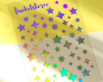 Holographic Stars Sticker Sheet - Sparkling Stars Holo Stickers - Christmas Holographic Star Stickers
