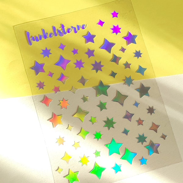 Holografische Sterne Sticker Sheet - Funkelsterne Holo Sticker - weihnachten holografisch Stern Aufkleber