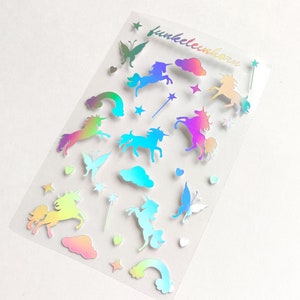 Holografisch eenhoorn stickervel - eenhoorn, sterren, wolken holostickers - magische holografische stickers