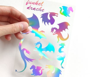 Holographic Dragon Sticker Sheet - Sprakling dragons holo stickers - magical holographic stickers