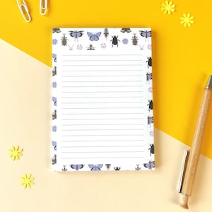 Small notepad with insects, A6 - butterfly, bug and flowers - notepad for your ideas