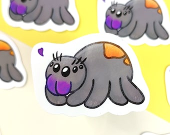 Jumping spider sticker, cute spider vinyl sticker, jumping spider with heart, entomology sticker