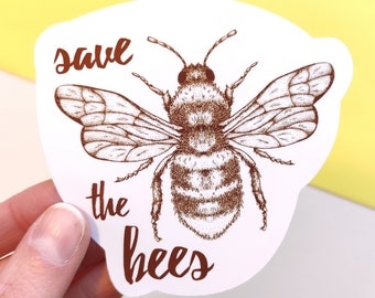 Cute bee sticker, save the bee, waterproof sticker for bee friendly people and bee keeper, laptop sticker