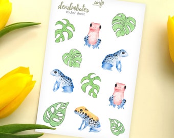 Dendrobates Sticker Sheet,  Posion Dart Frog, cute small frog sticker - Bullet Journal Sticker , drawn with Watercolor